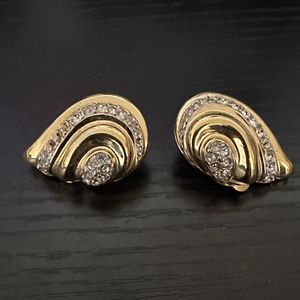 Nina Ricci Gold Tone Crystal Clip-On Earrings